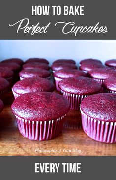 red velvet cupcakes with text overlay reading how to bake perfect custards