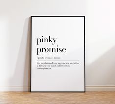 Pinky Promise, Pinky Promise Poster, Pinky Promise Definition Print, Gift Best Friend, Pinky Promise Gift, Dictionary Poster - This listing is for a greeting card or print only. The frame is not included. (but please ask us! we sell frames separately)Art prints are industry standard sizes suitable for framing. - Gift note available free of charge  - The artwork is professionally printed on premium acid-free smooth finish cardstock. - Prints are packed in resealable cellophane sleeves with white Promise Definition, Pinky Promise Gifts, Pinkie Promise, Gift Best Friend, Pinky Promise, Framed Gifts, Huntington Beach, Definition Prints, Photo Frame