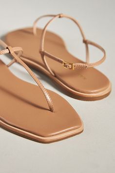 Leather upper, insole Polyurethane sole Buckle styling Imported | Clarkia Naked Thong Sandals by Kaanas in Beige, Women's, Size: 7, Leather/Polyurethane at Anthropologie Luxury Sandals, Leather Thong Sandals, Thong Sandals, Flat Sandals, Anthropologie, Leather Upper, Slippers, Size 7, Size 10