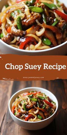 a bowl filled with noodles and vegetables next to another bowl full of stir - fry