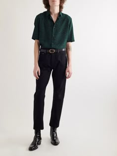 Looking for something to instantly elevate your trusty black jeans or trousers? SAINT LAURENT's printed shirt is it. Made in Italy, it's cut from lustrous silk and has a relaxed collar. Wear it with at least two top buttons undone and a pair of sleek boots. Butch Outfits, Dyke Fashion, Sleek Boots, Androgynous Outfits, Gender Fluid Fashion, Masc Outfits, Look Formal, Printed Silk Shirt, Queer Fashion