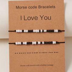 Adjustable To Wear Black And White 2 Bracelets Morse Code Bracelets, Silver Rope Bracelet, Code Bracelets, Multicolor Bracelet, Arrow Bracelet, Vintage Bangle Bracelets, Puffy Heart Charms, Vintage Kate Spade, Morse Code Bracelet