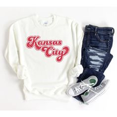 Kansas City Sweatshirt KC Sweatshirts Cute Kansas City - Etsy Pop Culture Long Sleeve Tops With Letter Print, Pop Culture Sweatshirt With Letter Print For Fans, Pop Culture Letter Print Sweatshirt For Fans, Pop Culture Letter Print Sweatshirt Fan Merchandise, Pop Culture Letter Print Sweatshirt In Relaxed Fit, Cotton Fan Apparel Sweatshirt With Text Print, Pop Culture Cotton Sweatshirt For Fall, Fall Cotton Sweatshirt With Pop Culture Style, Trendy Cotton Sweatshirt For Fan Merchandise