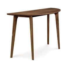 an oval wooden table with two legs