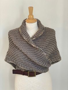 Hand knitted Outlander inspired shawl, scarf in brown blend, shoulder wrap, neck warmer - triangle design, can be worn in many different ways - a small button can be attached to one of the tips, so you can secure it in the back for cross body style (if you desire a button, please include you request in a message to the seller at the check out) - super soft 40% acrylic, 50% merino wool 10% alpaca yarn - available in any color or yarn imaginable, please contact me for custom orders -made in smoke One Size Knit Shawl Knitting Pattern, Knit Shawl Wrap For Winter, Winter Knit Wraps One Size, Winter Shawl Knitting Pattern, Knitted Shawl Pattern For Fall, One Size Knitting Pattern For Acrylic Yarn Scarf, Winter Knitted Acrylic Yarn Shawl, Winter Knitted Acrylic Shawl, One-size Acrylic Yarn Scarf Knitting Pattern