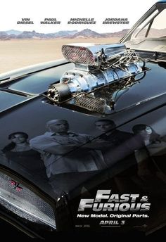 the fast and the furious movie poster with an engine on top of a black car