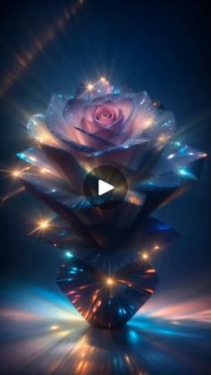 a pink rose is surrounded by lights and sparkles