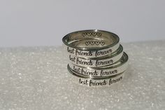 "✤ Unique and personalized best friend ring, you can add name, date, initials, quote, signature, handwriting, picture, etc. Make it only one piece in the world. ✤ Can engrave both inside and outside 20 characters limit (inside + outside < 20 characters, all sign, and symbols are counted) If you want to engrave more than 20 characters, please buy this list >> https://www.etsy.com/listing/725423787/extra-engrave-characters ✤ Made with .925 silver, will not tarnish. easy to clean and maint Pinky Rings For Women, Best Friend Ring, Bff Rings, Bridesmaid Stuff, Best Friend Rings, Friend Rings, Friend Bff, Friendship Jewelry, Gift For Best Friend