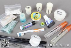 an assortment of toothbrushes and dental care products