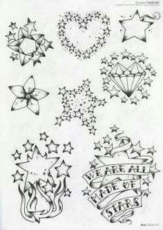 some tattoos with stars and ribbons on them