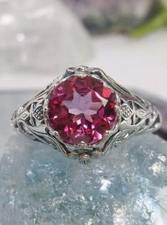 Topaz Ring, Natural Pink Gemstone, Daisy Filigree Victorian Jewelry #D66 Floral Filigree, Pink Topaz, Sterling Silver Filigree, Pink Gemstones, Topaz Stone, Filigree Ring, Victorian Jewelry, Silver Filigree, Topaz Ring