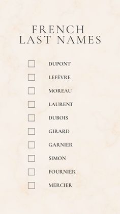 Printable List Of Unique French Last Names French Last Names, Unique Surnames, Posh Names, Exotic Baby Names, Fantasy Character Names, French Names, Writing Plot, Best Character Names, Name Inspiration