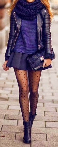 Badassss!!! Mode Tips, Ideal Wardrobe, Winter Street, Skirt Denim, Glad Rags, Winter Leggings, Patterned Tights, Cute Winter Outfits, Outfit Winter