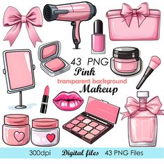 pink makeup and cosmetics clipart set