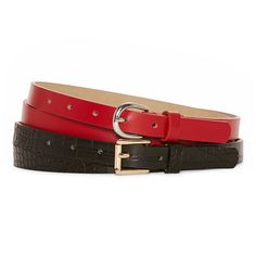 This Liz Claiborne women's belt set is a versatile pairing to elevate all your looks. The set includes two slim belts made from faux leather in assorted colors and finishes. Mix and match the different belts with a dress or pants and a shirt. # Pieces In Set: 2Belt Length: 48 InBase Material: 70% Polyurethane, 30% LeatherBelt Width: 3/4 InCare: Spot CleanCountry of Origin: Imported Womens Belt, Slimmer Belt, Belt Black, Women's Belt, Liz Claiborne, Suspenders, Belts For Women, Handbag Accessories, A Dress