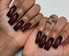 Nails 2024 Autumn Trends, Dark Short Nails Ideas, Black And Red Short Nails, 2023 Aura, Red Black Nails, Nail Fashion Trends, Fall Instagram, Spooky Nails, Punk Nails