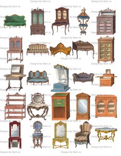 many different types of furniture and mirrors