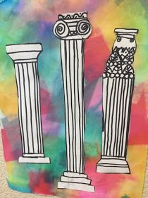 an art project with three different types of pillars