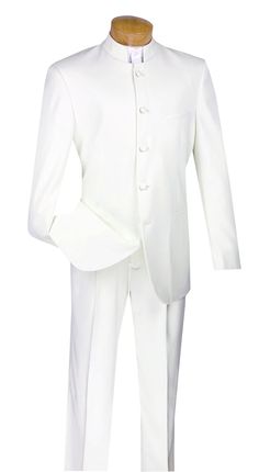 Master Collection - Regular Fit Men's 2 Pieces Banded Collar Tuxedo White - SUITS OUTLETS Tuxedo White, Casual Suits Men, Ivory Suit, Fashion Major, Business Attire For Men, Sun Glass, Tuxedo Black, Church Suits, Chinese Collar