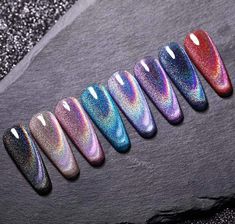 Hologram Cat Eye Nails, Cats Eye Nails Design Ideas Blue, Summer Cat Eye Nails 2023, Cat Eye Nails Summer, Cats Eye Nails Design Ideas Summer, Cat Eye Summer Nails, Pastel Cat Eye Nails, Summer Cat Eye Nails, Cats Eyes Nails