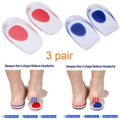 3 Pair Silicone Gel Heel Cups - Shoe Inserts for Plantar Fasciitis, Sore Heel 3 Pairs Comfortable Gel Heel Cups- Silicone Heel Cup Pads- Shoe Inserts for Plantar Fasciitis,Sore Heel Pain,Bone Spurs, Pain Relief   Features: *Medical grade premium materials- Made of medical grade premium silicone materials,which is super soft and lightweight, Premium Silicon Heel Gels Grip Pads Soften Impact on Your Sore Foot. Calcaneal Heel Spur or Bone Spurs - Great for Running, Walking, Standing All Day Long. * Sore Heels, Gel Shoes, Heel Spur, Heel Pain Relief, Reduce Tension, How To Relieve Headaches, Shoe Inserts, Heel Pain, Skin Care Remedies