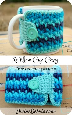 crocheted coffee mug cozyies with buttons