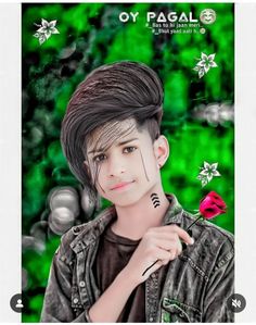 a digital painting of a boy with a rose in his hand and the words oy pagal on it