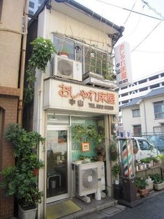 an apartment building with plants on the outside