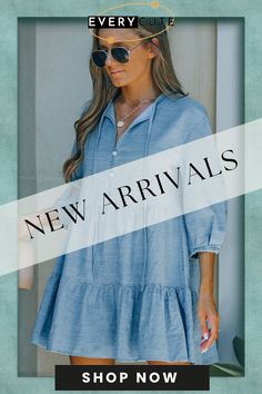 Sky Blue Split Neck Tiered Denim Dress Denim Dress, Blue Sky, Mini Dress, Womens Dresses, Dresses, Blue