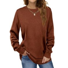 Fantaslook Sweatshirts for Women Crewneck Casual Long Sleeve Shirts Tunic Tops This sweatshirt for women use skin-friendly soft fabric comfortable to wear. Womens sweatshirt features crewneck, long sleeve, pullover, tunic tops, solid color sweatshirts, loose fit style. Womens tops is classic and casual to daily wear, it is a basic oversized sweatshirts to add to your wardrobe in fall and winter. Crewneck sweatshirt women with jeans makes you look more cute and fashion. You will never out of styl Affordable Fall Blouse For Loungewear, Affordable Long Sleeve Fall Tunic, Cheap V-neck Fall Shirt, Cheap Urban Style Shirt For Fall, Cheap Casual Collar Fall Shirt, Cheap Long Sleeve Sweater For Fall, Cheap Long Sleeve Tunic For Fall, Cheap Fall Sweater With Snap Buttons, Cheap Cotton Shirt For Fall