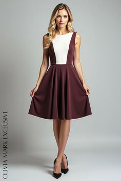 Olivia Mark - Elegant Contrast Cocktail Dress - sophisticated maroon and cream A-line silhouette Chic Burgundy A-line Dress, Elegant A-line Burgundy Dress, White A-line Midi Dress Fit And Flare, White A-line Fit And Flare Midi Dress, Marroon Cocktail Dress, Burgundy Fitted A-line Midi Dress, Fitted A-line Burgundy Midi Dress, Burgundy A-line Midi Dress For Formal Occasions, Sophisticated Dress