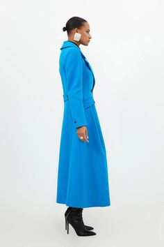 Italian Manteco Wool Blend Tailored Flared Skirt Midaxi Coat | Karen Millen Fitted A-line Party Outerwear, Fall Party Outerwear With Structured Boning, Elegant A-line Party Outerwear, Chic Midi-length Outerwear For Evening, Chic A-line Party Outerwear, Fitted Midi-length Outerwear For Office, Gowns Dresses Elegant, Dresses Elegant, Karen Millen