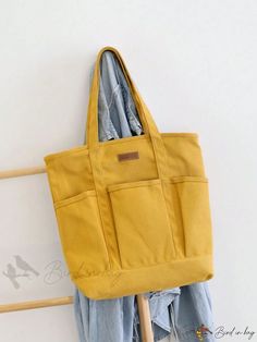 Bird in Bag - Womens Canvas Capacity Tote Bag, Casual Shoulder Bag Shoulder Tote Bag, Bird In Bag, Shoulder Tote, Casual Bags, Size Medium, Tote Bag, Shoulder Bag, Zipper, Yellow