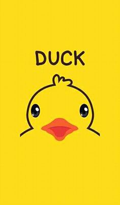 a yellow duck with the words duck on it's forehead and eyes drawn in black ink