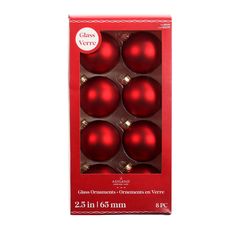 red glass christmas ornaments in a box