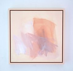 an abstract painting with white and pink colors