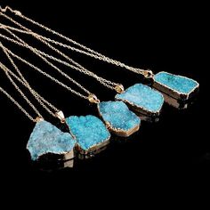 Yoga Style, Outfit Yoga, Crystal Fashion, Healing Necklace, Natural Stones Necklace, Druzy Quartz, Bohemian Necklace, Bleu Turquoise, Gemstone Necklace Pendant