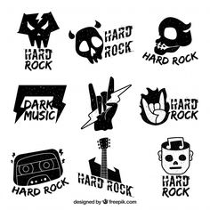 the logos for hard rock band are black and white, with different designs on them