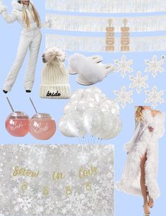 a collage of snow themed items including hats, gloves and balloons with the words snow in god written on them