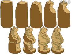 the bear chess pieces are all different shapes and sizes