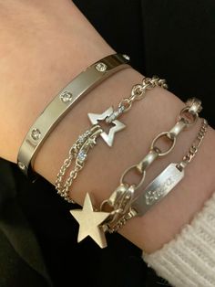 Star Pandora Bracelet, Pandora Star Bracelet, Pandora Stack, Pandora Star, Silver Bracelet Stack, Silver Jewlery, Exclamation Mark, Jewelry Accessories Ideas, Nail Jewelry