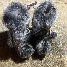 Never Worn. Perfect For Winter, Ski Vacations, Great With Leggings. Pom Pom Ties. Gray Round Toe Booties For Winter, Gray Round Toe Winter Booties, Ski Vacation, J Mclaughlin, Brown And Grey, Skiing, Pom Pom, Size 6, Leggings