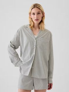 Poplin PJ Shirt | Gap Relaxed Fit Button-up Sleepwear, Cotton Tops With Button Closure For Pajama Party, Gap Cotton Button-up Blouse, Cotton Button-up Tops For Pajama Party, Gap Cotton Blouse Relaxed Fit, Cotton Collared Top For Pajama Party, Gap Cotton Blouse With Relaxed Fit, Collared Cotton Tops For Pajama Party, Collared Cotton Sleepwear With Button Closure