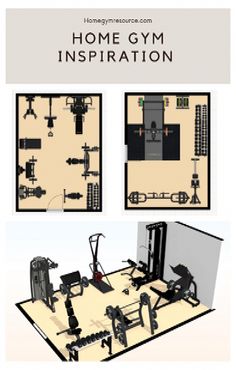 the home gym is shown in three different positions, including an exercise station and other equipment