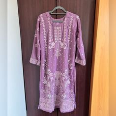 Brand New 3 Piece, Lavendar, Size 42. Stone And Embroidered Work All Over. Fitted Purple Kurta With Intricate Embroidery, Purple Straight Kurta For Summer, Fitted Embroidered Purple Kurta, Fitted Purple Embroidered Kurta, Summer Purple Straight Kurta, Summer Purple Kurta With Chikankari Embroidery, Purple Straight Kurta With Intricate Embroidery, Purple Chikankari Embroidery Kurta For Summer, Fitted Purple Kurta With Chikankari Embroidery