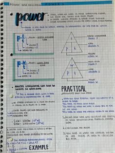 a notebook with instructions on how to use the power factor for electrical projects and diagrams