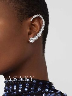 Lasaky - Single Unit: Elegant Full Rhinestone Left Ear Cuff with Curved Design Rhinestone Ear Cuff, Silver Ear Cuff, Tassel Drop Earrings, Style Party, Cuff Detail, Discount Sale, Design Silver, Cuff Earrings, Ear Jewelry