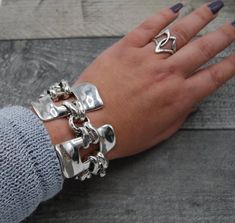 Chunky Silver Bracelet, Solid Silver Bracelets, Centre Piece, Statement Bracelet, Rolo Chain, Bracelet Silver, Large Abstract, Toggle Clasp, Chain Link Bracelet