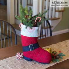 a christmas stocking sitting on top of a table