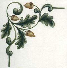 an artistically designed tile with acorns and leaves